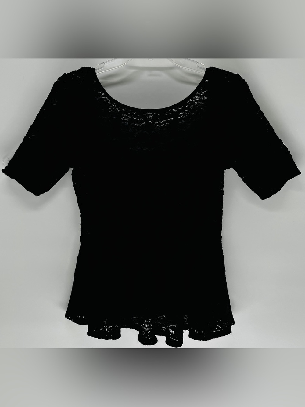 Free People Black Floral Lace Peplum Top Scoop Neck Short Sleeve Small